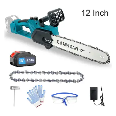 12" Brushless Cordless Chainsaw Wood Cutter+5.5A 2Battery+Charger-Makita Compatible