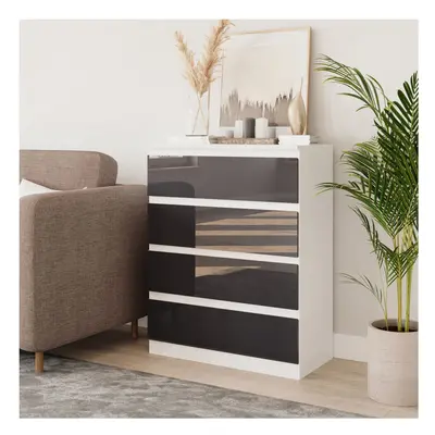 (White & Grey) Drawer High Glossy Wooden Bedroom Chest Cabinet No Handle Drawer Storage