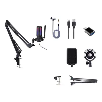 USB Gaming Microphone Kit for PC,/5 Condenser Cardioid Mic Set with Mute Button/RGB /Arm Stand