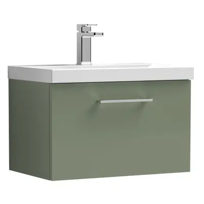 Wall Hung Drawer Vanity Unit with Mid-Edge Ceramic Basin, 600mm - Satin Green