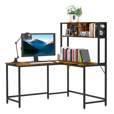 HOMCOM Industrial L-Shaped Work Desk & Storage Shelf Steel Frame Adjustable Feet