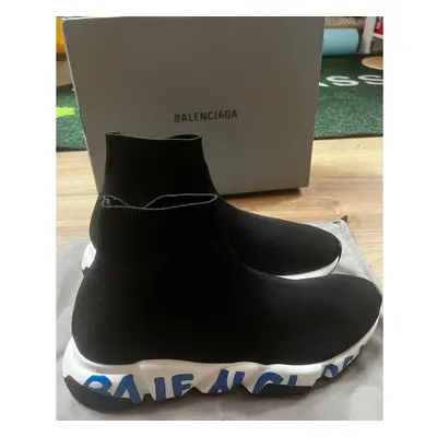 Balenciaga Speed Men's Black And Blue Graffiti Sock Sneakers UK