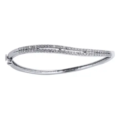 Jewelco London Ladies Sterling Silver Cubic Zirconia Half Eternity Bangle Bracelet - GVG104