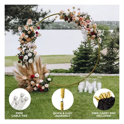 Wedding Moongate Gold Arch Round Frame Standing Flowers Balloon Decoration 200cm