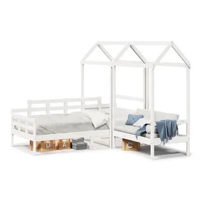 (white, x cm) vidaXL Day Bed and Bench Set with Roof Sofa White 90x190 cm Solid Wood Pine