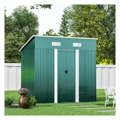 4ft x 6ft Metal Garden Shed Outdoor Tool shed - Green+Base