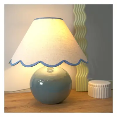 ValueLights Bosco Eucalyptus Table Lamp & Blue Scallop Shade & Bulb