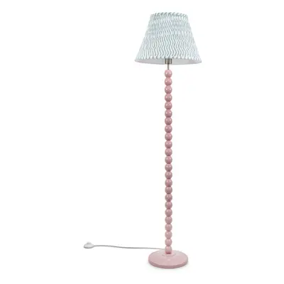 ValueLights Bobbins Rose Pink Green Pleated Shade Floor Lamp & Bulb