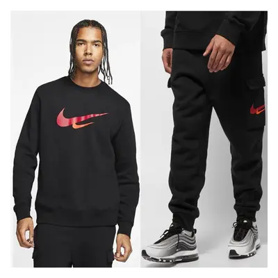 (Black, L) Nike Mens Sportswear Printed Two Swoosh Tracksuit