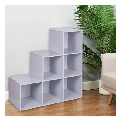 (Grey, Grey) Cube Step Storage Bookcase Shelf Unit Doors Wood