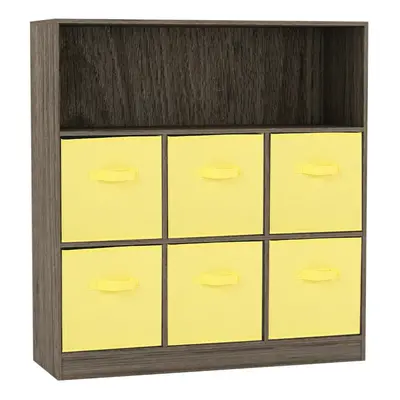 (Anthracite Oak, Yellow) Wooden Cubed Bookcase Units Shelves Drawers