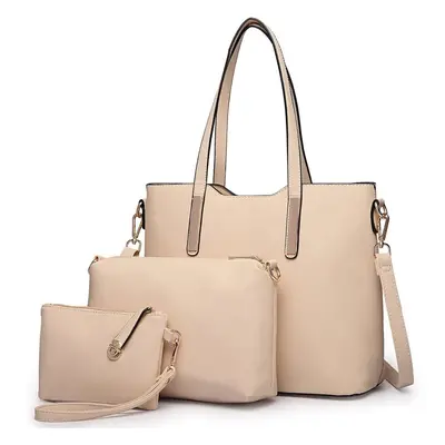 Miss Lulu Women Fashion Handbag Shoulder Bag Purse Faux Leather Tote Piece (Beige)