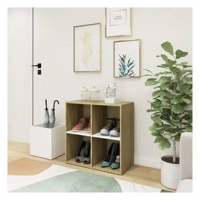 vidaXL Hall Shoe Cabinet White and Sonoma Oak Engineered Wood Shoe Organiser