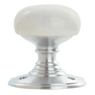 Half Porcelain Mushroom Mortice Door Knob White Porcelain Satin Chrome