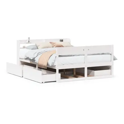 vidaXL Bed Frame without Mattress White 135x190 cm Double Solid Wood Pine