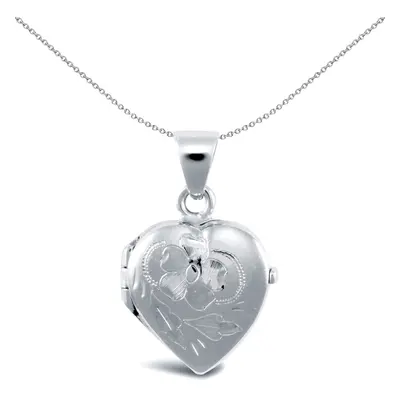 Jewelco London Ladies 9ct White Gold Engraved Love Heart Locket Pendant - JLC106