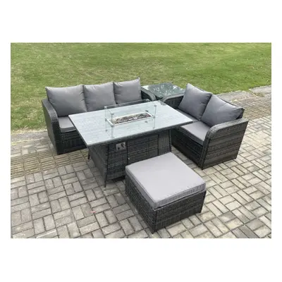 Fimous PE Wicker Outdoor Rattan Garden Furniture Set Propane Gas Fire Pit Table and Sofa set wit