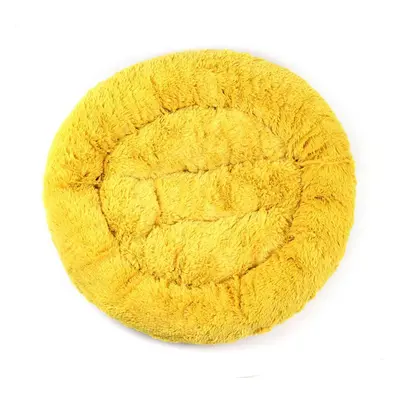 (Yellow) 55CM Lu*ury Shag Warm Fluffy Pet Dog Puppy Round Fur Donut Cushion Mat Pet Bed