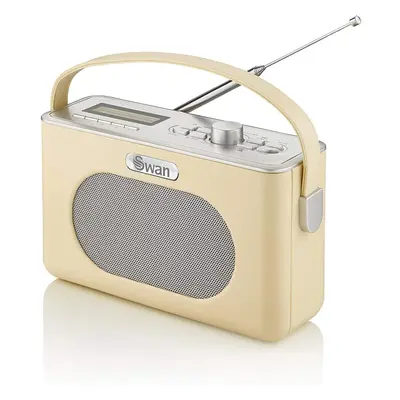 Swan Cream Retro Radio, 3W Power Output, Hour Auto Adjusting Clock, Auto/Manual Scan, 20+ Pre-se