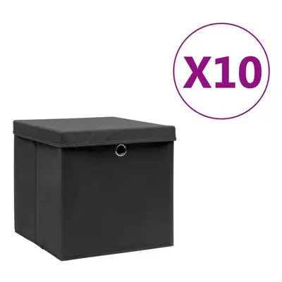 vidaXL 10x Storage Boxes with Covers Black Organiser Chest Basket Container