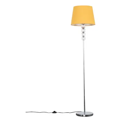 Modern Silver Chrome & Clear Acrylic Ball Floor Lamp with a Mustard Tapered Shade