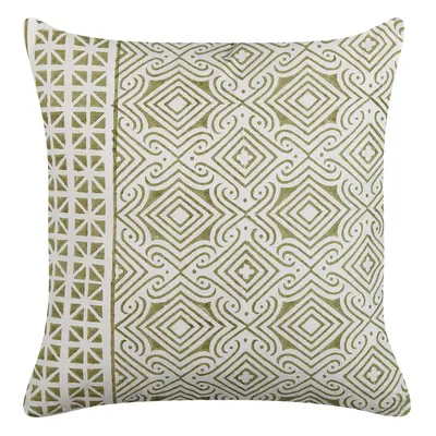 Cotton Cushion Oriental Pattern 45x45 cm Green and White LARICS