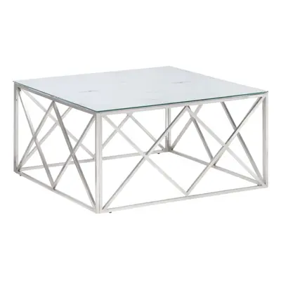 (silver and white, glass) vidaXL Coffee Table End Table Sofa Table Stainless Steel and Tempered 