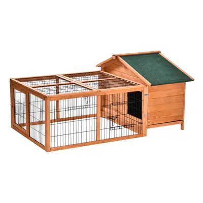 PawHut Wooden Rabbit Hutch Detachable Pet House with Openable Run & Roof