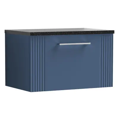 Retro Drawer Wall Hung Vanity Unit with Sparkling Black Laminate Worktop - 600mm - Satin Blue - 