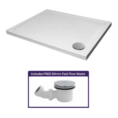 Slimline x Rectangle Bathroom White Shower Tray Stone Resin and Waste