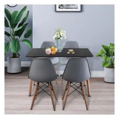 (Black Table & Grey Chairs) 110cm Rectangle Coffee Table & Chairs Beech Legs