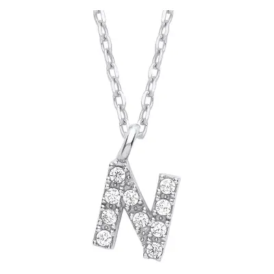 Jewelco London Ladies Rhodium Plated Sterling Silver Encrusted Mini Initial Pendant Necklace + i