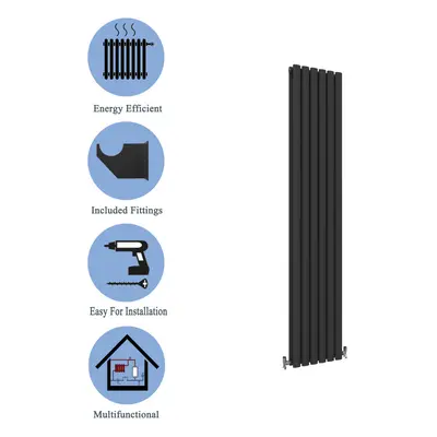 (Double, 1600x354mm) Black Oval Tube Designer Radiator