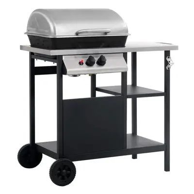 vidaXL Gas BBQ Freestanding Grill with 3-layer Side Table Black and Silver