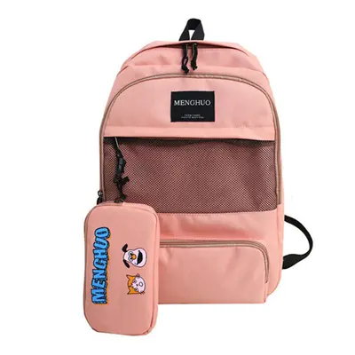 (Pink) 2Pcs/set 27L Outdoor Travel Oxford Backpack Rucksack School Shoulder Bag Handbag+ Pencil 