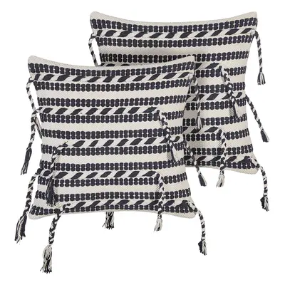 Set of Cotton Cushions Striped Pattern x cm Black and White ENDIVE