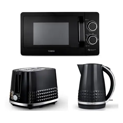 Tower Solitaire Black Kettle Slice Toaster & T24042BLK 20L Microwave