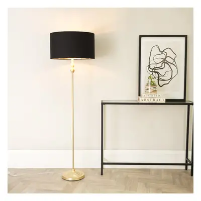 ValueLights Maggie Gold Floor Lamp with Black & Gold Shade and LED Bub