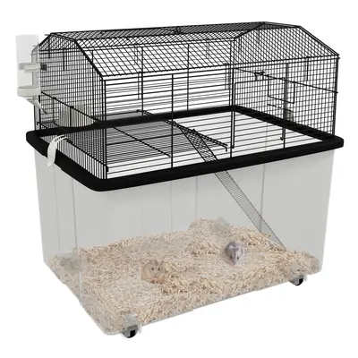 PawHut Hamster Cage, Two-Tier Gerbil Cage w/ Deep Bottom, Ramp, Food Dish