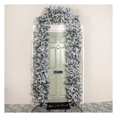 8ft Slimline Single Door Snow Flocked Christmas Tree Arch in Green with Tips