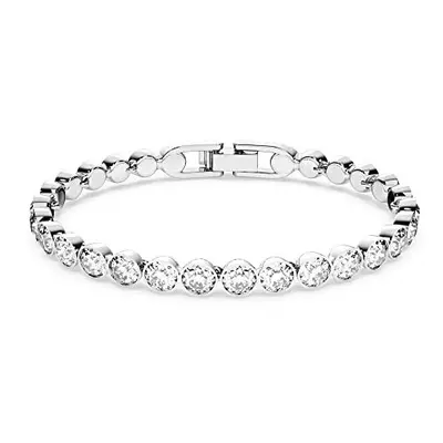 Swarovski Tennis Bracelet, Round Cut, White, Rhodium Plated