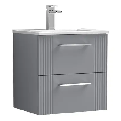 Retro Drawer Wall Hung Vanity Unit with Minimalist Tap Hole Ceramic Basin - 500mm - Satin Grey -