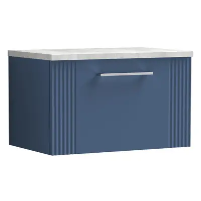 Retro Drawer Wall Hung Vanity Unit with Bellato Grey Laminate Worktop - 600mm - Satin Blue - Bal