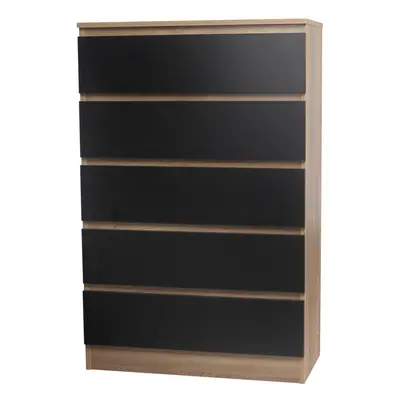 (Oak/Black) Drawer Wooden Bedroom Chest Cabinet No Handles