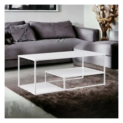 (1 Tier White) Tiered Metal Wood Coffee Table Sofa Table TV Stand