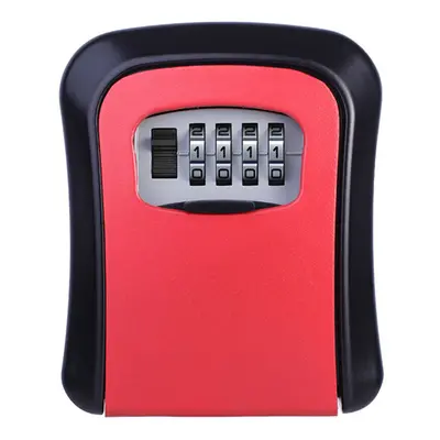 (Red) Aluminum Alloy Password Box Wall Mounted Key Lock Box Digit Code Combination Key Storage L