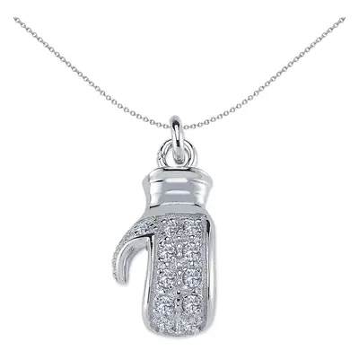 Jewelco London Mens Rhodium Plated Sterling Silver CZ MMA Sparring Boxing Glove Pendant Necklace