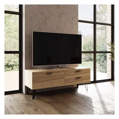 FWStyle Fisso Small TV Unit Cracked Oak No-Tools Click-Together