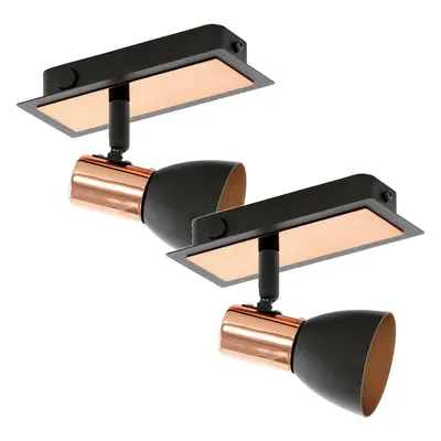 2 PACK Wall Spot Light Colour Black Copper Rocker Switch GU10 1x3.3W Included