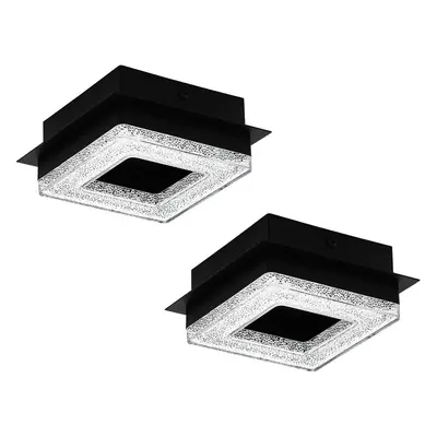 2 PACK Flush Ceiling Light Colour Black Shade Black Clear Plastic Crystal LED 4W